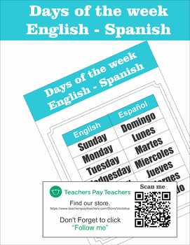 Preview of Bilingual Days of the week English - Spanish