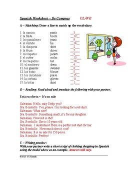 Ropa / De compras - Spanish Worksheet on Clothing Shopping Vocabulary