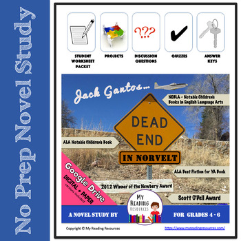 Preview of Novel Study: Dead End in Norvelt by Jack Gantos (Print + DIGITAL)