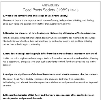 Preview of Dead Poets Society (1989) - Movie Questions