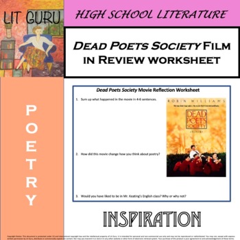 Preview of Dead Poets Society Film Reflection Worksheet