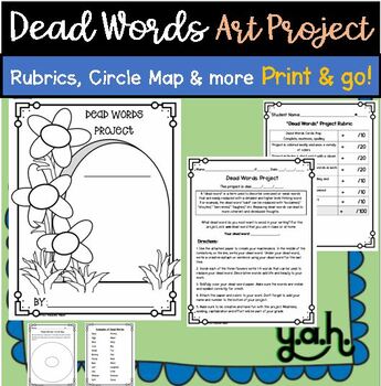 Preview of Dead Words writing poetry Art activity craft Rubric easy bulletin board project