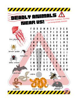 Preview of Deadly Animals Near Us! - Word Search Puzzles