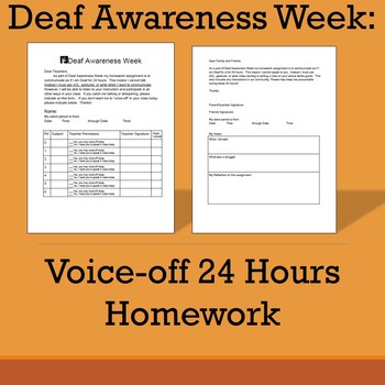 Preview of Deaf Awareness Week- Voice off 24 hours Homework