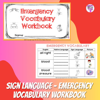 Preview of Deaf Education - ASL and English Emergency Vocabulary Workbook and Review