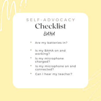 Preview of Deaf/Hard of Hearing Self-Advocacy Checklist Printable: BAHA