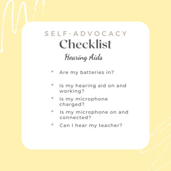 Preview of Deaf/Hard of Hearing Self-Advocacy Checklist Printable: Hearing Aids