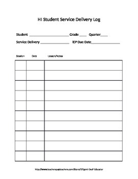 Preview of Deaf/Hearing Impaired/Hard-of-Hearing Student Service Delivery Log