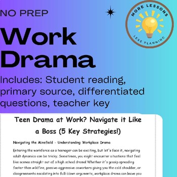 Preview of Dealing With Drama: Teen Work Advice Reading Comprehension Worksheet