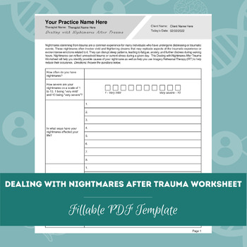Preview of Dealing with Nightmares After Trauma Worksheet | Editable /Fillable PDF Template
