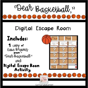 Preview of Dear Basketball poem by Kobe Bryant Digital Escape Room Activity