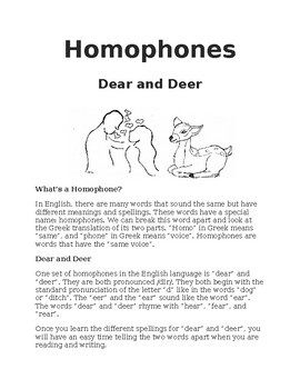 Preview of Dear, Deer Homophones