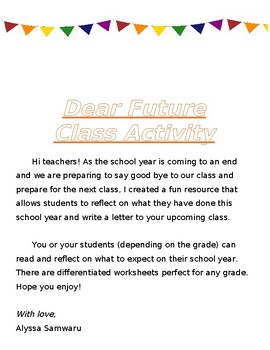 Preview of Dear Future Class- Fun end of the year activity