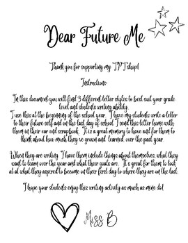 Dear Future Me Writing Prompt by Miss B Maker | TPT