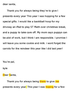 Dear Santa Daily Oral Language Worksheets By Mrs Clouses Class
