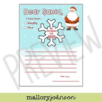 Dear Santa Letter by Mallory Johnson | TPT