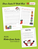 Dear Santa Letter + Christmas Wish List + Editable Letter 