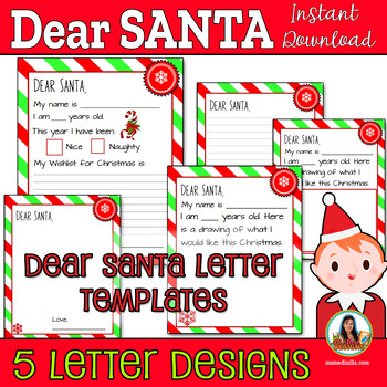Dear Santa Letter Template, Christmas Wishlist Letter by Ms Med Designs