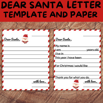 Dear Santa Letter Template Paper with Prompts December Letter Writing