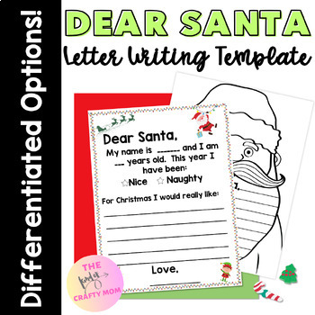 Preview of Dear Santa Letter Writing Printables, Differentiated, First Grade, Christmas