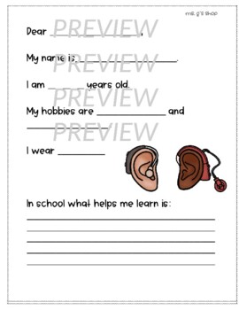 Preview of Dear Teacher Hearing Loss-Self Advocacy