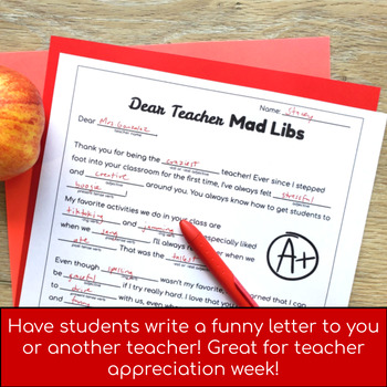 Dear Teacher Mad Libs - Teacher Appreciation Week Activity - Parts of ...