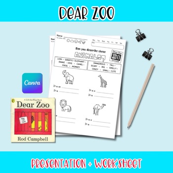 Preview of Dear Zoo adapted + worksheet