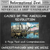 Causes of the American Revolution--Informational Text Worksheet