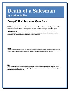 Preview of Death of a Salesman - Miller - Group Critical Response Questions