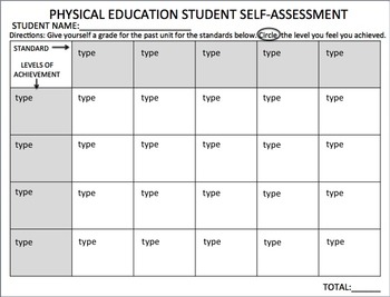 Preview of Physical Education Student Self-Assessment