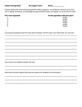 Preview of Debate Argument Tracking Note Taking Worksheet