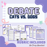 Preview of Debate Cats VS. Dogs / Debate Lesson, Worksheets & Rubric