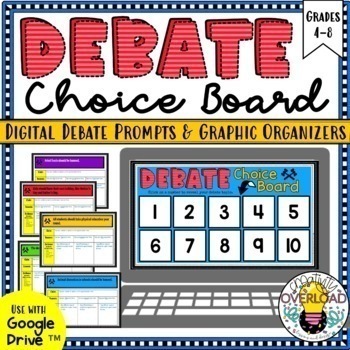 Preview of Debate Choice Board: Digital Argumentative Topics & Graphic Organizers/Google