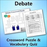 Debate Vocabulary Quiz & Crossword Puzzle