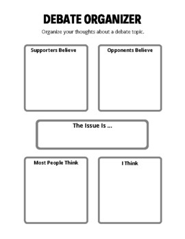 Preview of Debate Organizer. Speaking. Graphic Organizer. Free. Template. ESL. ELA.