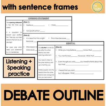 Preview of Debate Outline with sentence frames