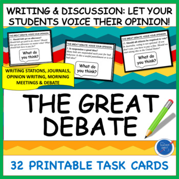 Preview of Debate Task Cards | Writing Discussion Opinion Centers