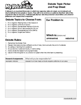 Preview of Debate Topics, Rules and Research Prep Sheet : Instant Download