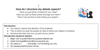 Preview of Debate speech: template and sentence starters