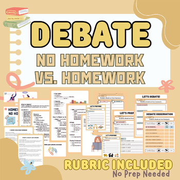 Preview of Debate worksheet & lesson: No Homework VS. Homework