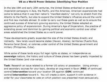 Preview of Debates: US as a World Power: 1898 - Present