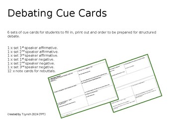Preview of Debating Cue Cards