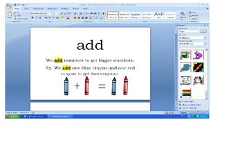 Preview of Debbie Diller Chapter 5 Addition and Subtraction Work Stations-Vocabulary