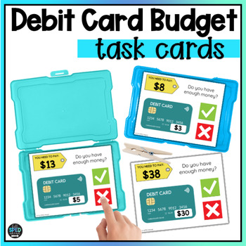 Preview of Debit Card Budget Activity Money Management Task Cards Centers Special Education