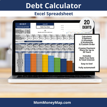 Preview of Debt Calculator Excel Spreadsheet - 20 Debts