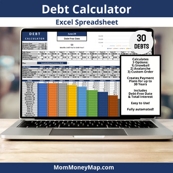Preview of Debt Calculator Excel Spreadsheet - 30 Debts