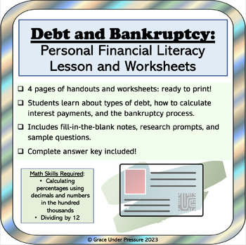 Preview of Debt and Bankruptcy: Personal Finance Worksheets High School Financial Literacy