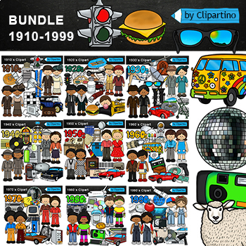 Preview of Decades 1910-1990 Clip Art Mega Bundle-Inventions 20th century Clip Art