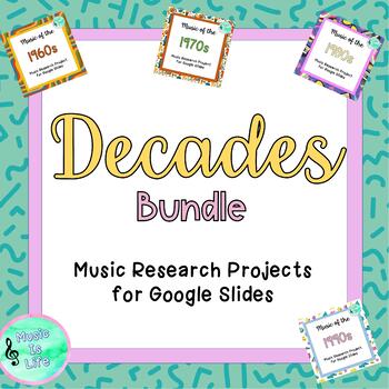Preview of Decades Music Research Projects for Google Slides- BUNDLE