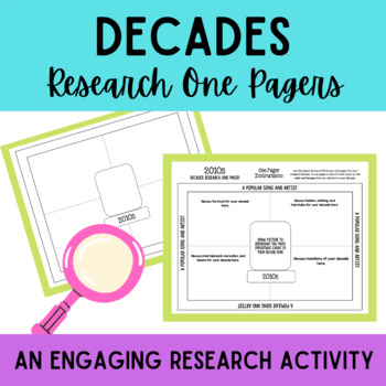 Preview of Decades Research One Pagers-  6th, 7th, 8th Grade Research Activity